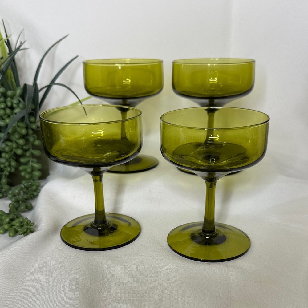 MCM / vintage Peedee olive / avocado green champagne / sherbet glasses, set of 4